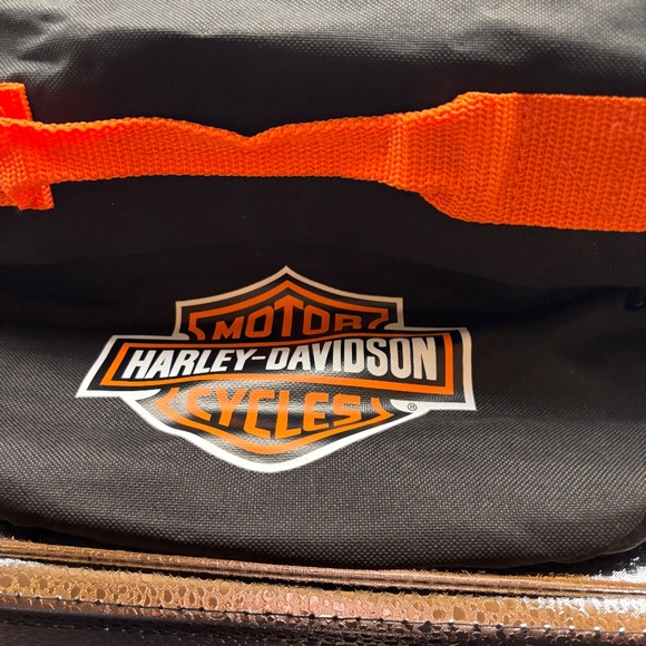 Vintage Harley Davidson Motorcycles Large Orange and Black Duffel Travel Bag - Picture 2 of 9